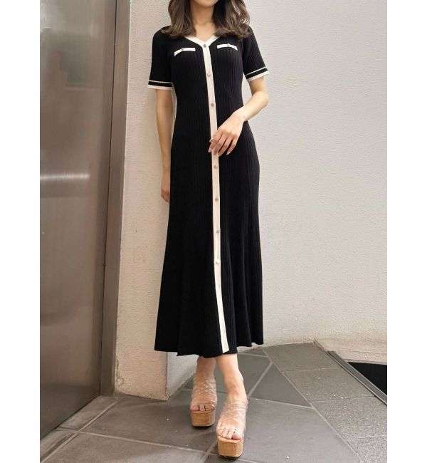 MERCURYDUO「バイカラーニットワンピース」|ワンピース|ブラック