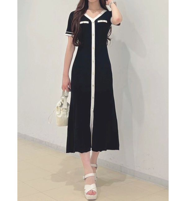 MERCURYDUO「バイカラーニットワンピース」|ワンピース|