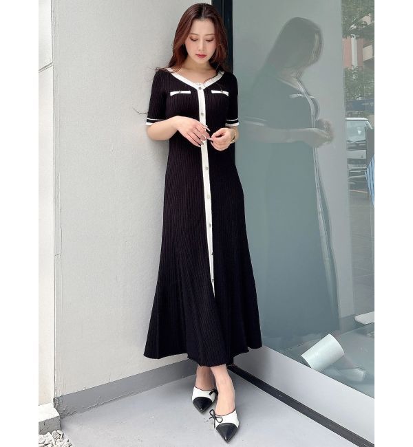 MERCURYDUO「バイカラーニットワンピース」|ワンピース|