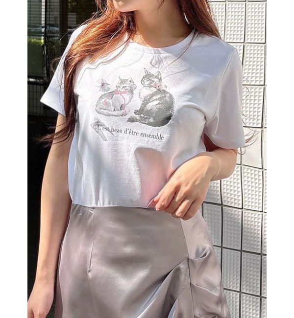MERCURYDUO「CATプリントリボンTシャツ」|Tシャツ・カットソー|オフホワイト