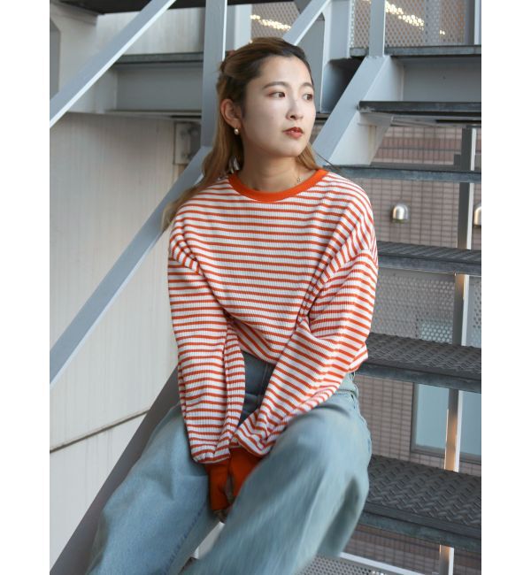 Ungrid「【WEB限定】スリーブボリュームワッフルロングスリーブTee」|Tシャツ・カットソー|オレンジ