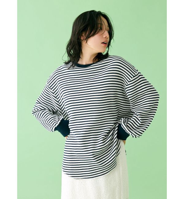 Ungrid「【WEB限定】スリーブボリュームワッフルロングスリーブTee」|Tシャツ・カットソー|ネイビー