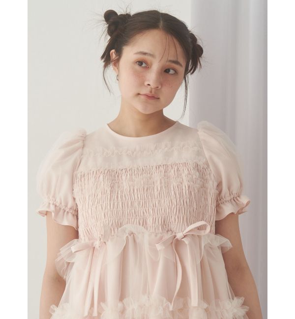 merry jenny「チュールパフスリーブミニワンピース」|ワンピース|