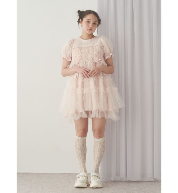 merry jenny「チュールパフスリーブミニワンピース」|ワンピース|