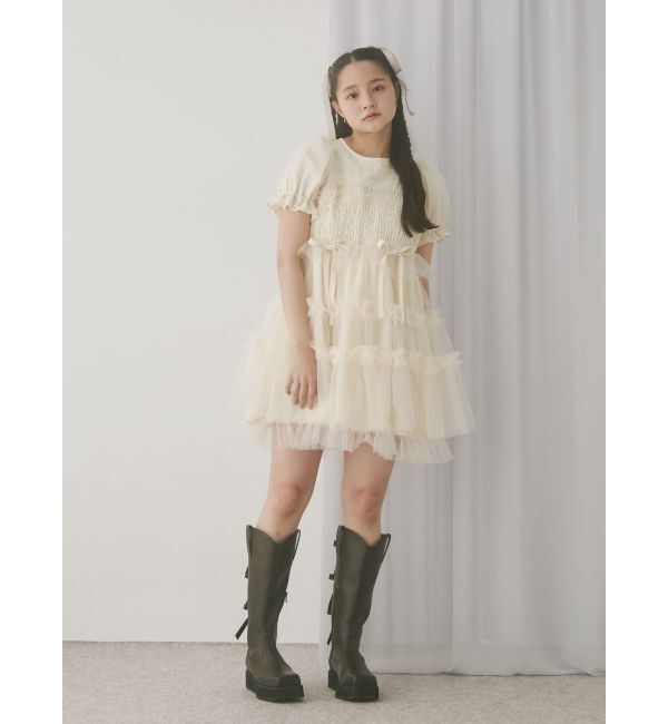 merry jenny「チュールパフスリーブミニワンピース」|ワンピース|