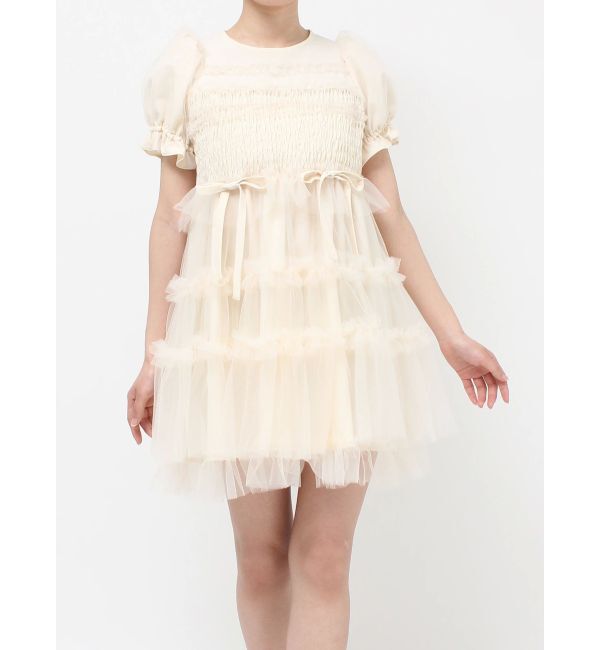 merry jenny「チュールパフスリーブミニワンピース」|ワンピース|