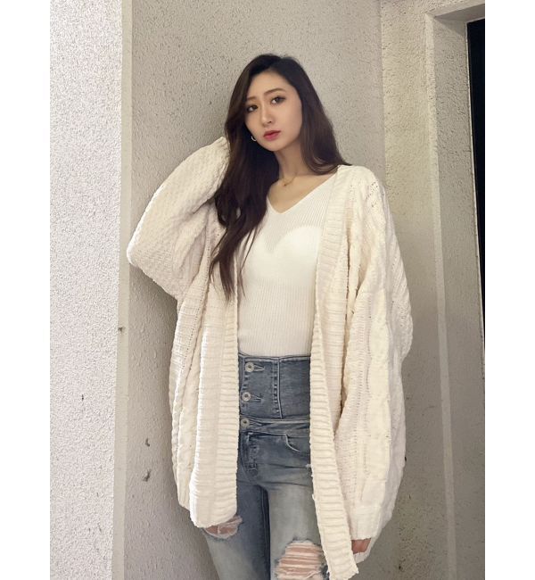 GYDA「モールヤーン ケーブルニットカーディガン」|カーディガン|