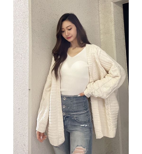 GYDA「モールヤーン ケーブルニットカーディガン」|カーディガン|