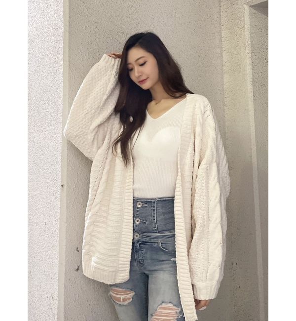 GYDA「モールヤーン ケーブルニットカーディガン」|カーディガン|