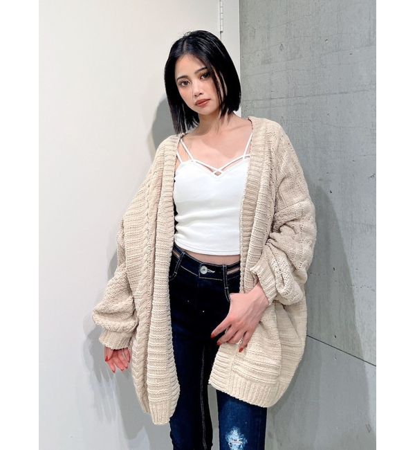 GYDA「モールヤーン ケーブルニットカーディガン」|カーディガン|
