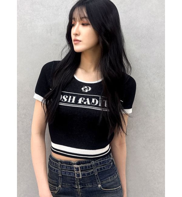 GYDA「GD POSH FADITALハーフスリーブニットトップス」|ニット・セーター|