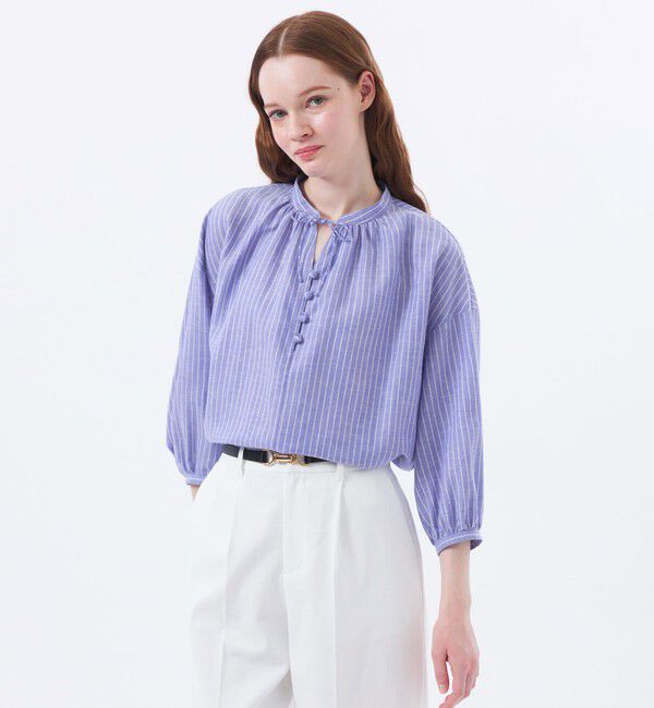 MACKINTOSH PHILOSOPHY「リネンミックスギャザーブラウス」|シャツ・ブラウス|ネイビー