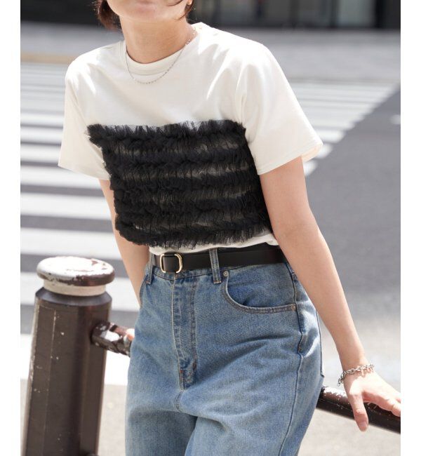 VENCE share style「天竺チュールフリルビスチェ見えTシャツ」|Tシャツ・カットソー|