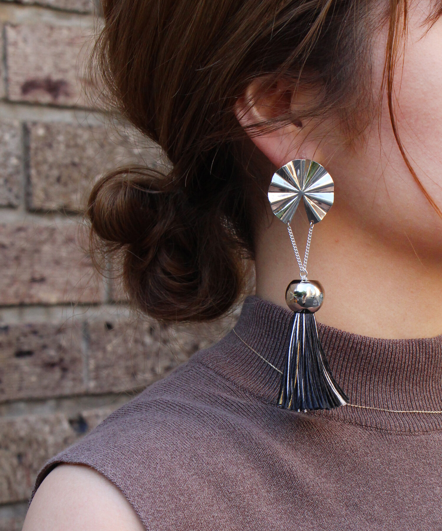 Phoebe+「【amplis】lotus tasselピアス　シルバー&times;ブラック」|ピアス|