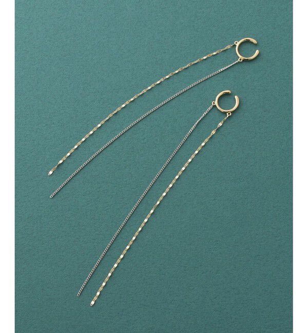 Jouete「ダブルフェイスイヤリング ロングチェーン」|イヤリング|シルバー&times;ゴールド