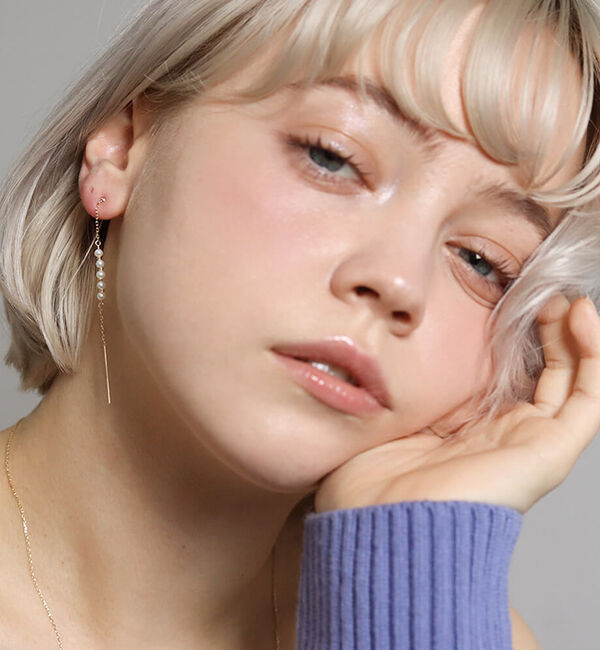  「パール チェーン ピアス | K10YG」|ピアス|