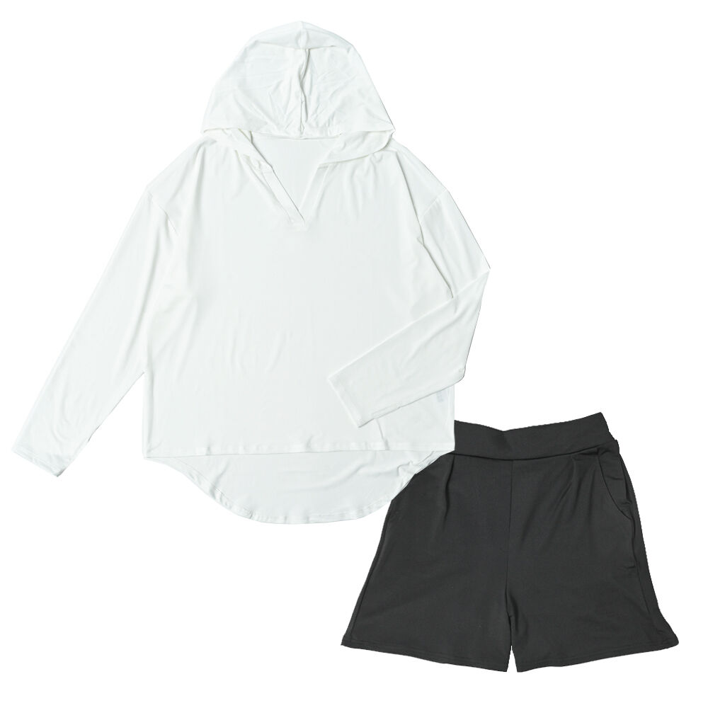 BACKYARD FAMILY「ラッシュガード レディース 上下セット 通販 長袖 おしゃれ パーカー プルオーバー 無地」|スポーツ|ホワイト1