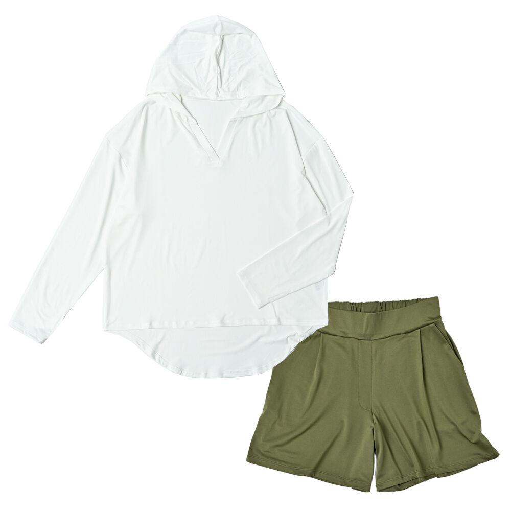 BACKYARD FAMILY「ラッシュガード レディース 上下セット 通販 長袖 おしゃれ パーカー プルオーバー 無地」|スポーツ|ホワイト2