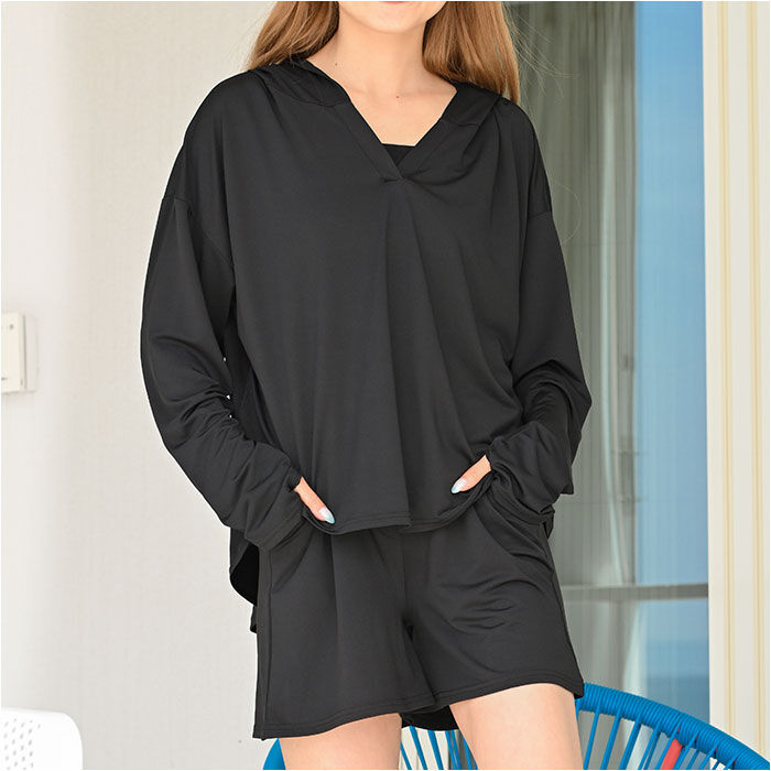 BACKYARD FAMILY「ラッシュガード レディース 上下セット 通販 長袖 おしゃれ パーカー プルオーバー 無地」|スポーツ|