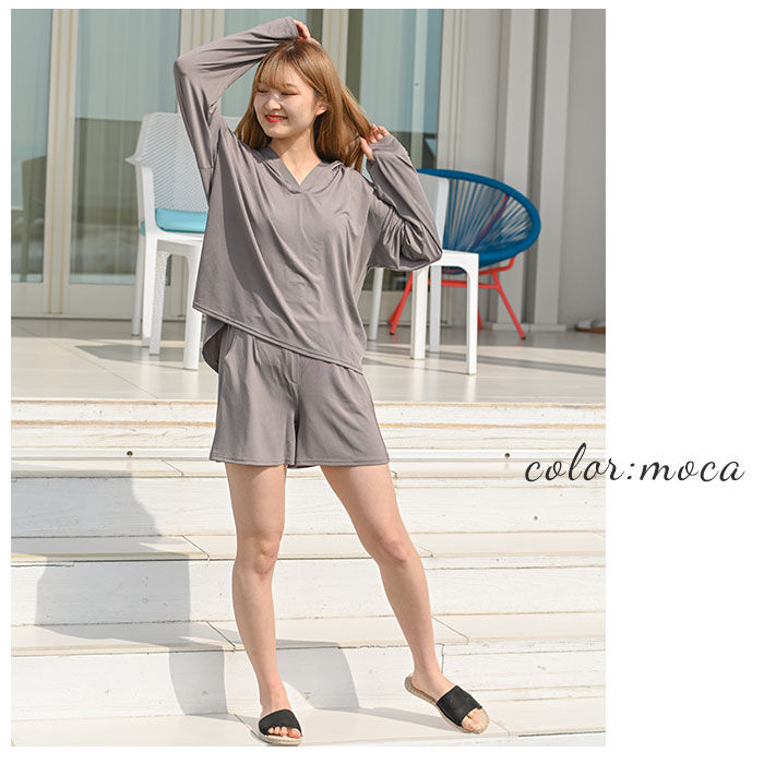 BACKYARD FAMILY「ラッシュガード レディース 上下セット 通販 長袖 おしゃれ パーカー プルオーバー 無地」|スポーツ|