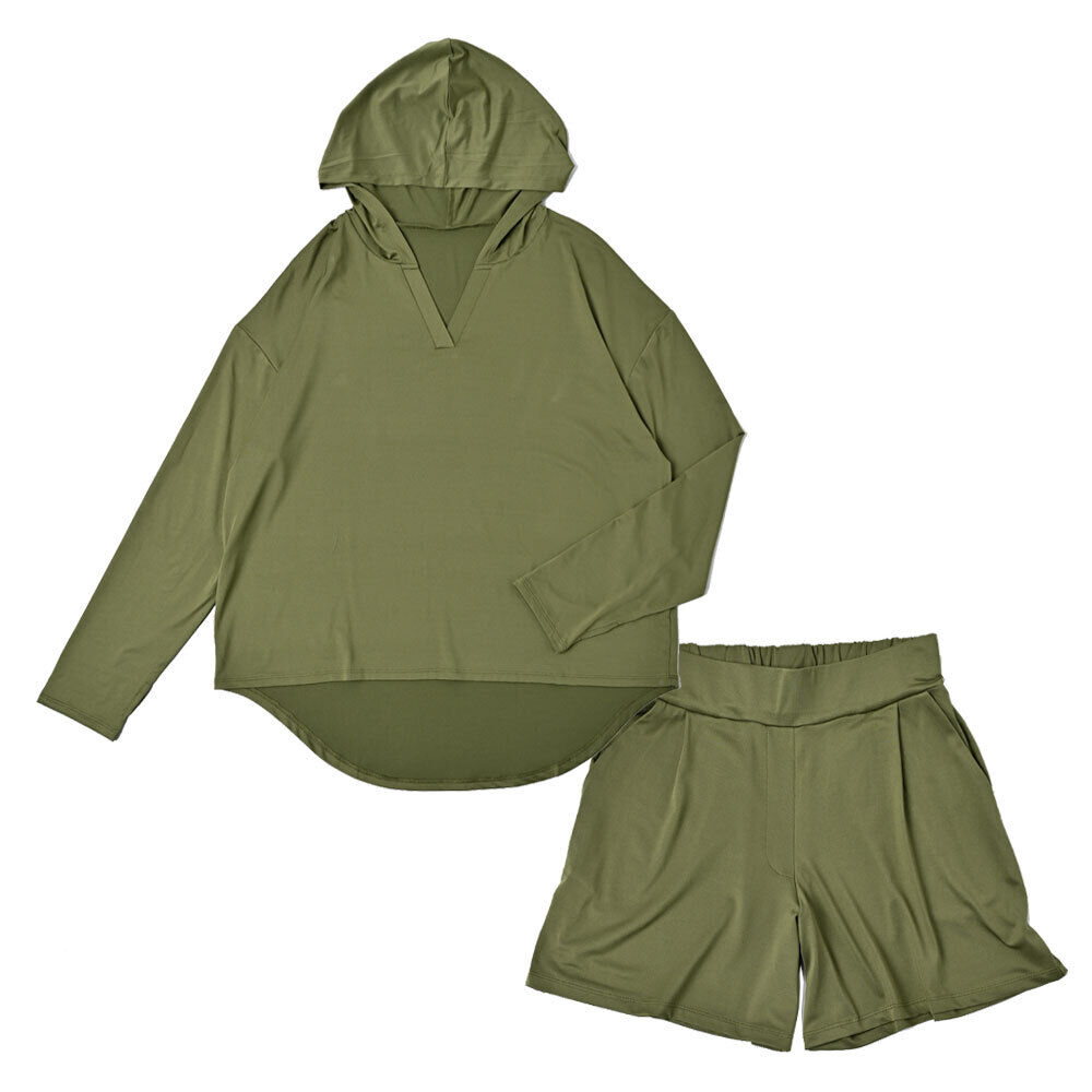 BACKYARD FAMILY「ラッシュガード レディース 上下セット 通販 長袖 おしゃれ パーカー プルオーバー 無地」|スポーツ|グリーン1