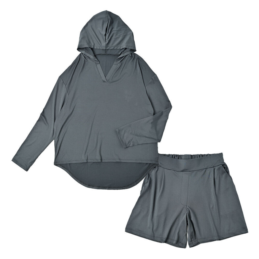 BACKYARD FAMILY「ラッシュガード レディース 上下セット 通販 長袖 おしゃれ パーカー プルオーバー 無地」|スポーツ|グレー1