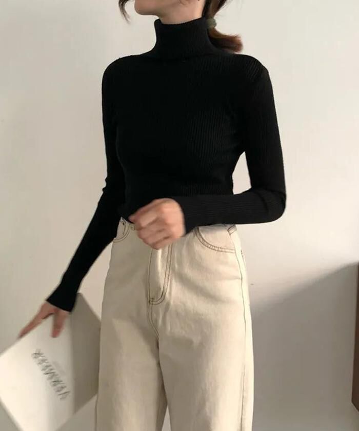 BACKYARD FAMILY「ニット トップス 冬 通販 リブニット ハイネック セーター 長袖 ハイネックニット」|ニット・セーター|