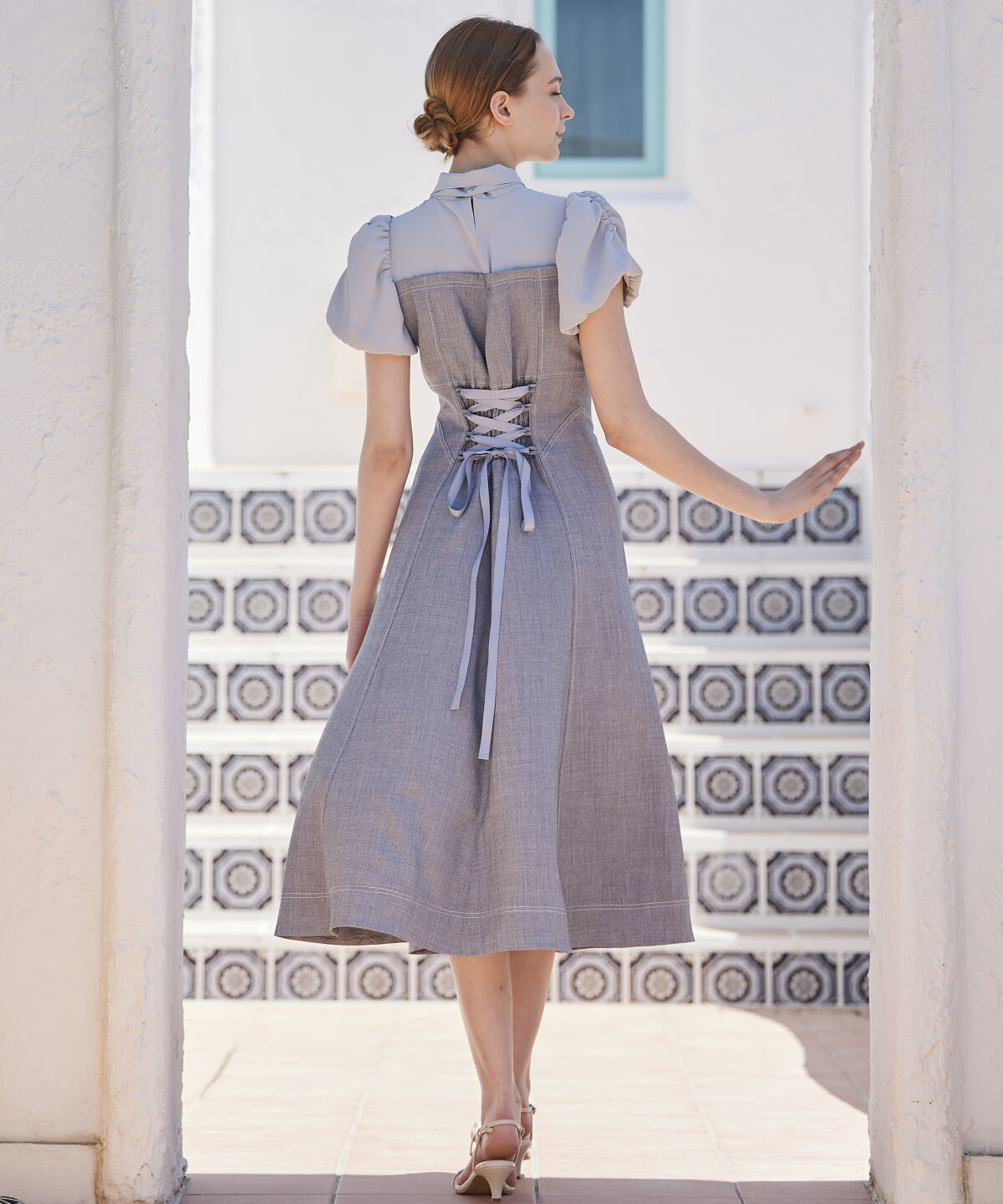 アンドクチュール「ヨーク切替バルーンスリーブシャツワンピース」|ワンピース|