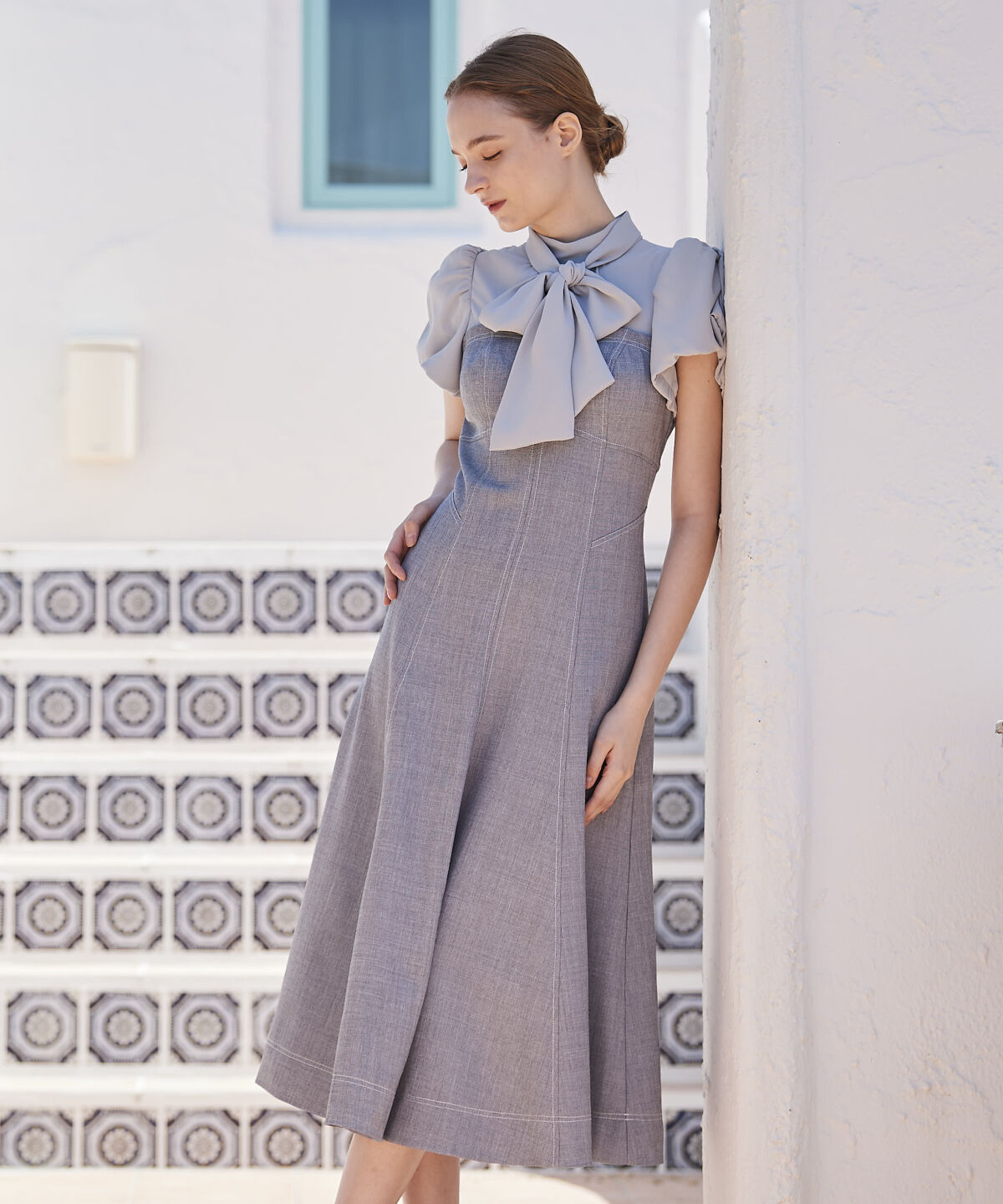 アンドクチュール「ヨーク切替バルーンスリーブシャツワンピース」|ワンピース|