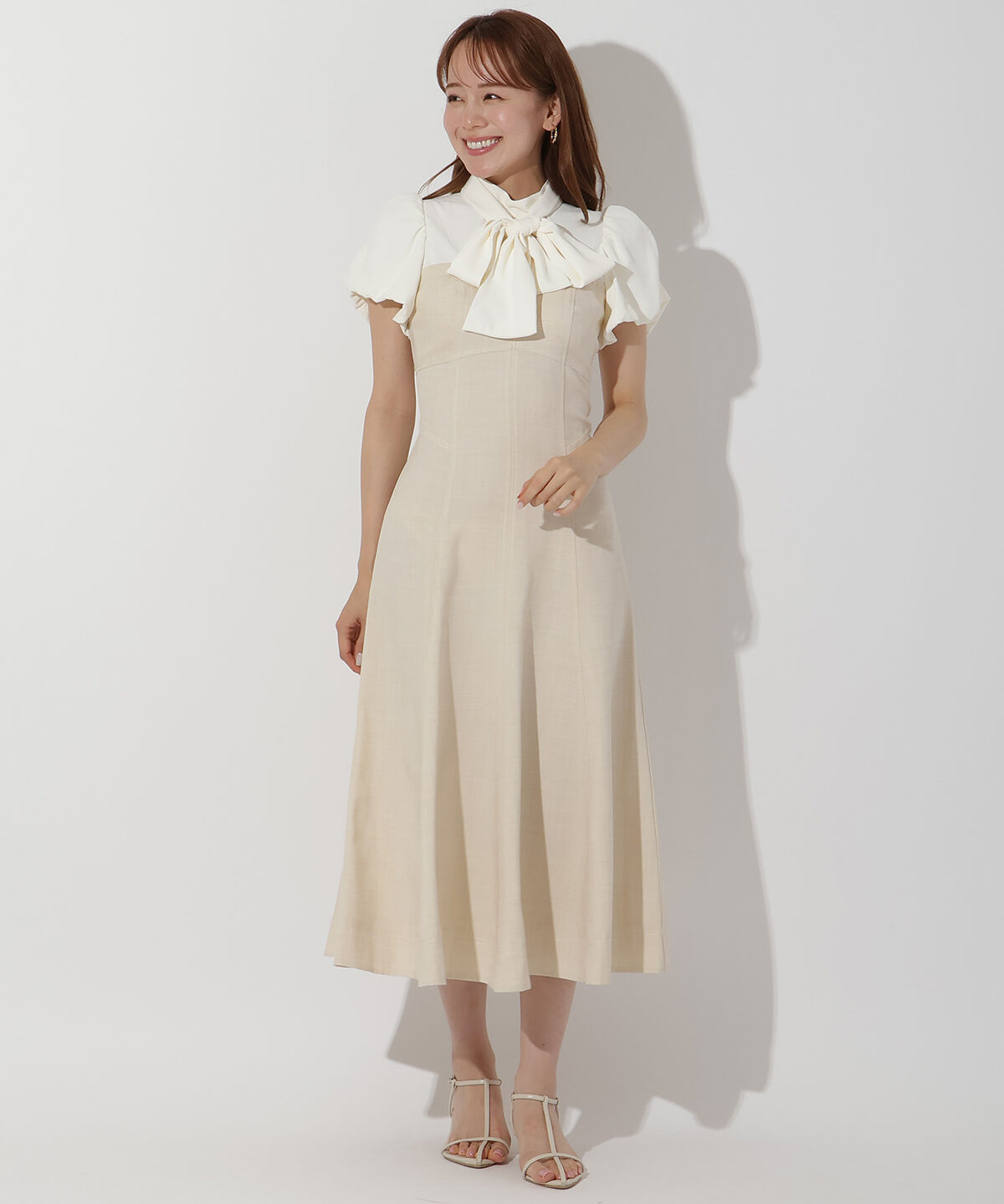 アンドクチュール「ヨーク切替バルーンスリーブシャツワンピース」|ワンピース|