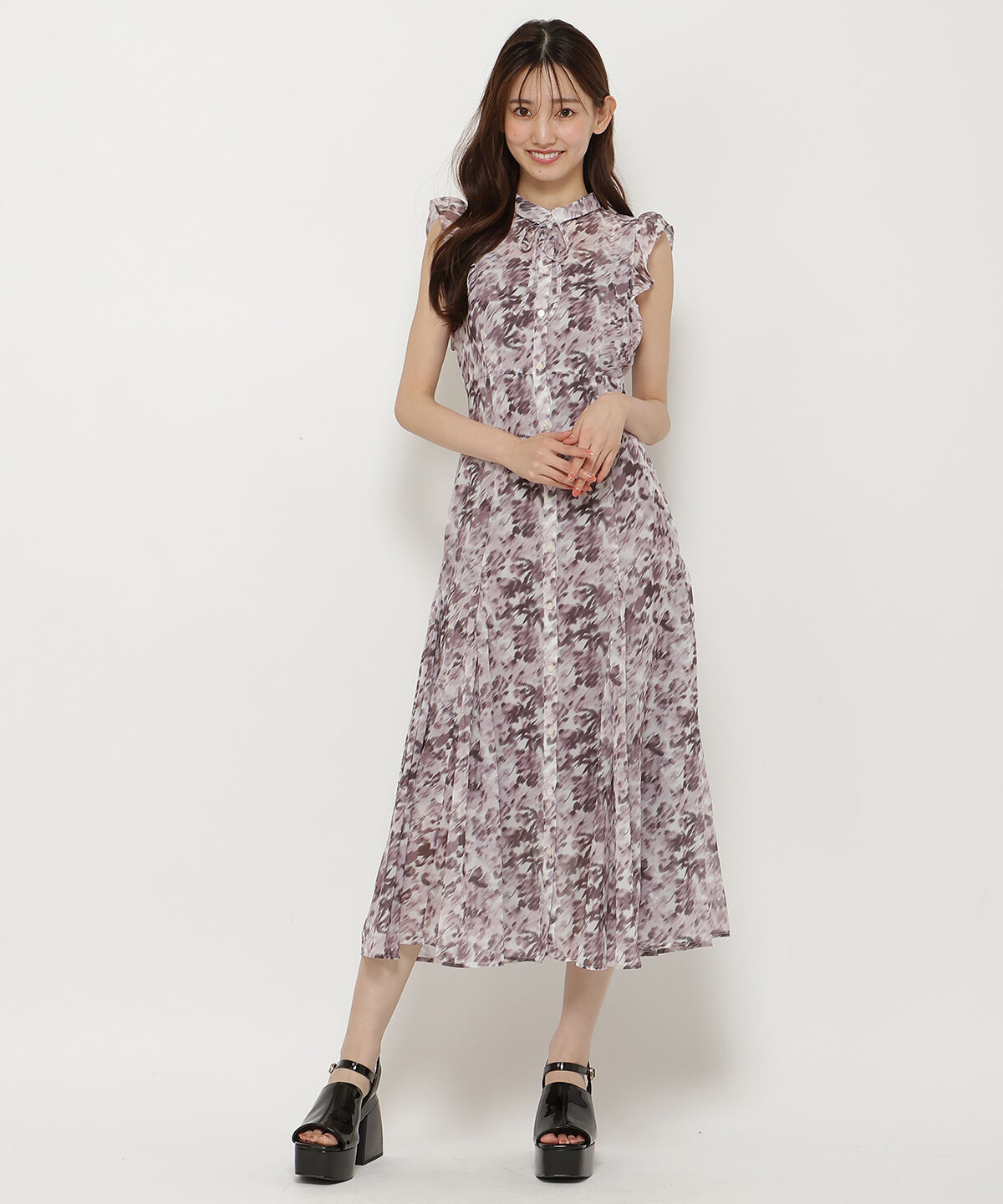 REDYAZEL「水彩フラワープリントワンピース」|ワンピース|ブラウン