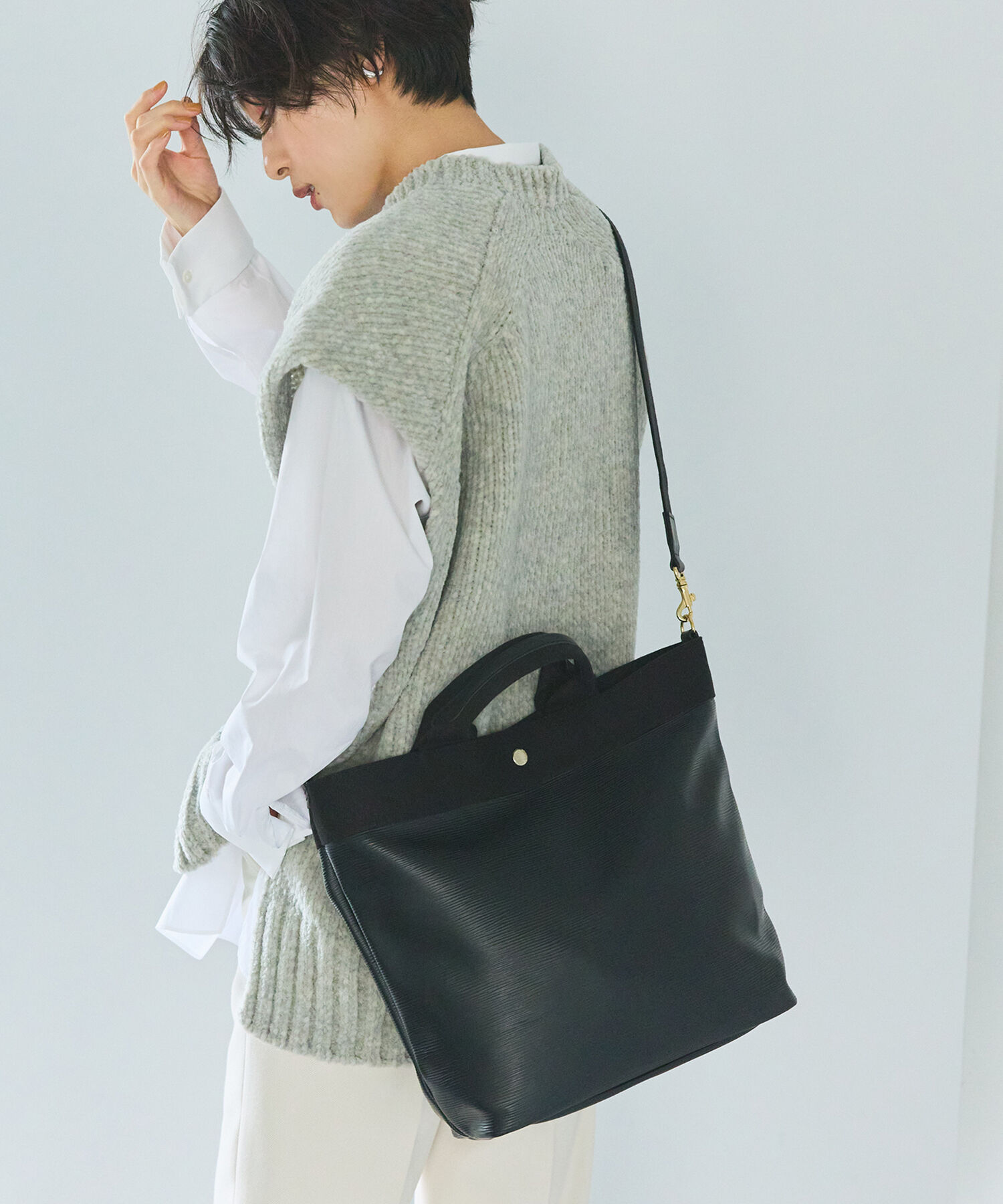 TOPKAPI BREATH「【WEB限定】【VERY 10月号掲載】RIPPLE リプル 縦型 2way ショルダー トートバッグ L」|ショルダー・メッセンジャー|ブラック