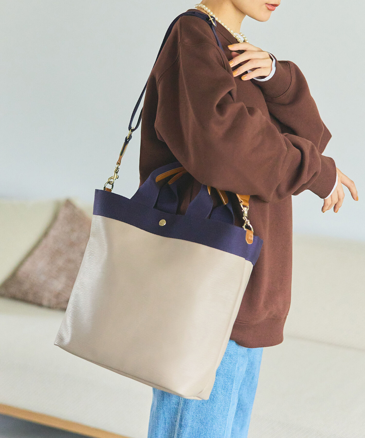 TOPKAPI BREATH「【WEB限定】【VERY 10月号掲載】RIPPLE リプル 縦型 2way ショルダー トートバッグ L」|ショルダー・メッセンジャー|グレージュ