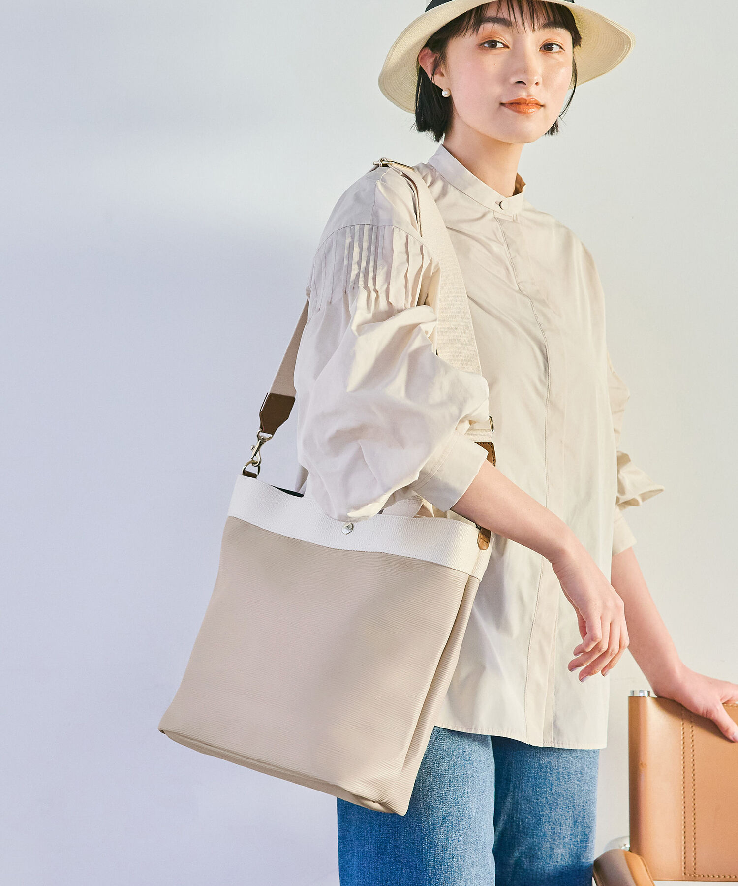 TOPKAPI BREATH「【WEB限定】【VERY 10月号掲載】RIPPLE リプル 縦型 2way ショルダー トートバッグ L」|ショルダー・メッセンジャー|ペールベージュ