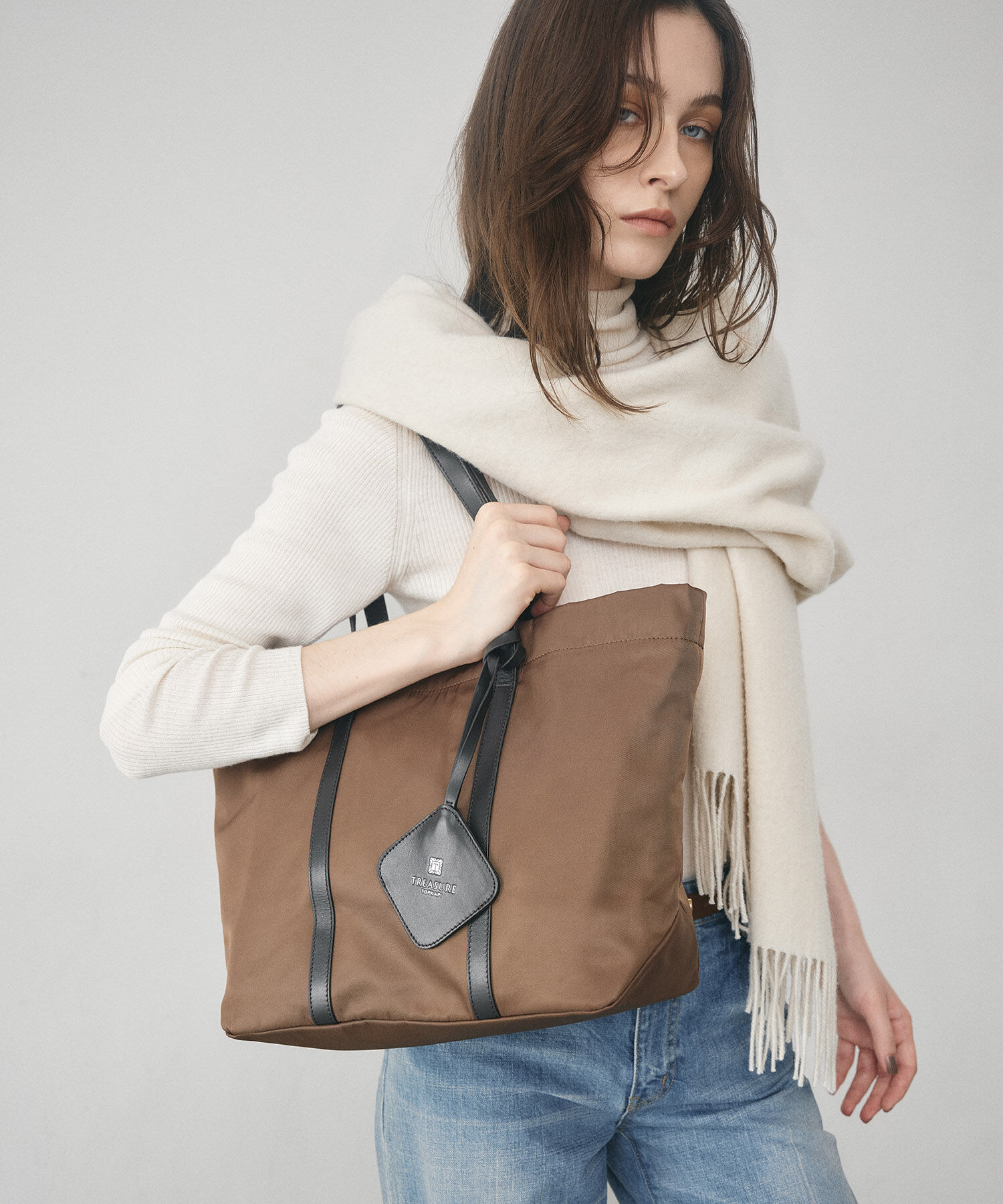 TOPKAPI TREASURE「【TREASURE TOPKAPI】ナイロン レザー ハンドル A4 トートバッグ」|トートバッグ|ブラウン