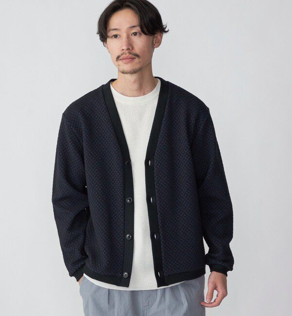 SHIPS「SHIPS: ジャカード 小紋柄 Vネック カーディガン」|カーディガン|ブラック