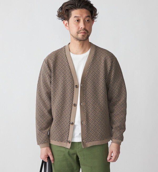 SHIPS「SHIPS: ジャカード 小紋柄 Vネック カーディガン」|カーディガン|ベージュ系