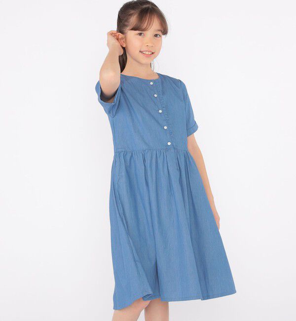 SHIPS KIDS「SHIPS KIDS:140～150cm / ダンガリー 半袖 ワンピース」|ワンピース|ライトブルー