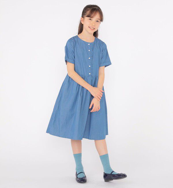 SHIPS KIDS「SHIPS KIDS:140～150cm / ダンガリー 半袖 ワンピース」|ワンピース|