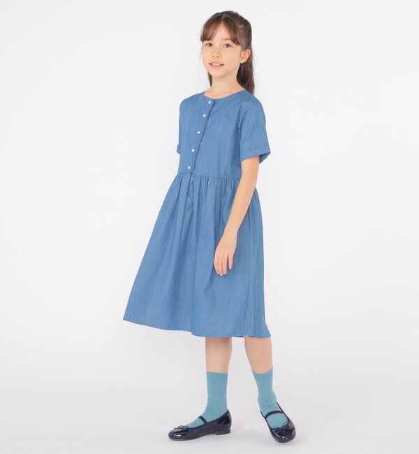 SHIPS KIDS「SHIPS KIDS:140～150cm / ダンガリー 半袖 ワンピース」|ワンピース|