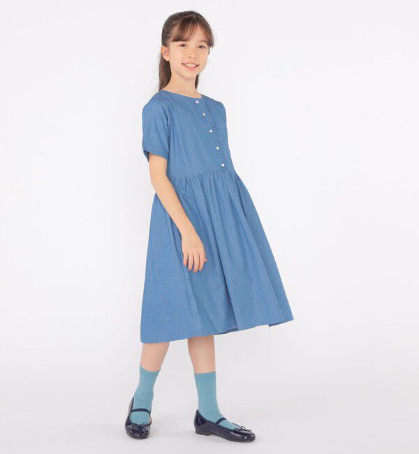 SHIPS KIDS「SHIPS KIDS:140～150cm / ダンガリー 半袖 ワンピース」|ワンピース|