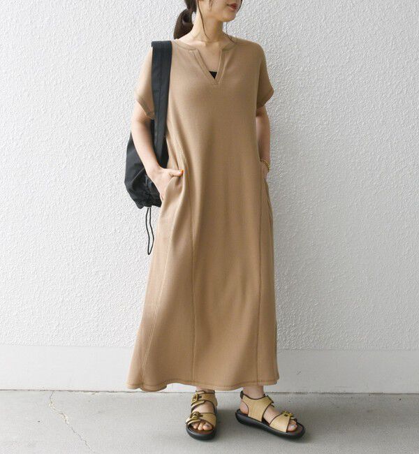 SHIPS any「SHIPS any:〈洗濯機可能〉ワッフル スキッパー Aライン ワンピース」|ワンピース|