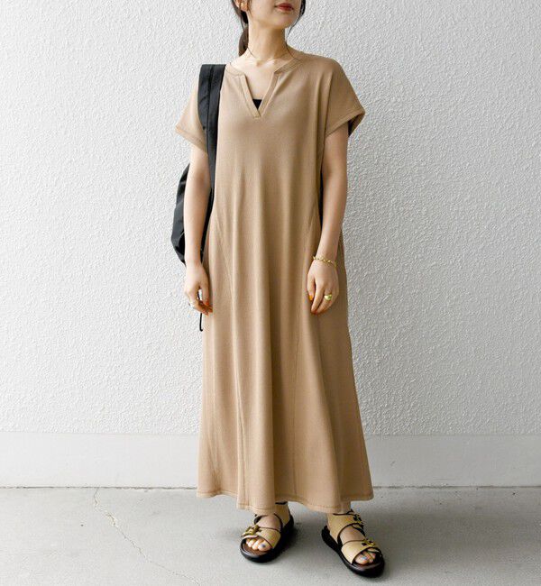 SHIPS any「SHIPS any:〈洗濯機可能〉ワッフル スキッパー Aライン ワンピース」|ワンピース|