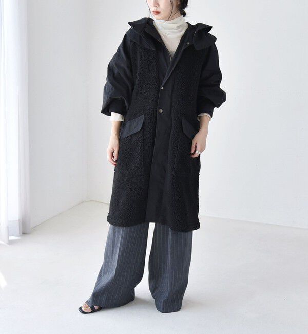 quaranciel「quaranciel: ポリエステル フェイク ファー ボア フーデッド コート」|ミリタリー・モッズコート|