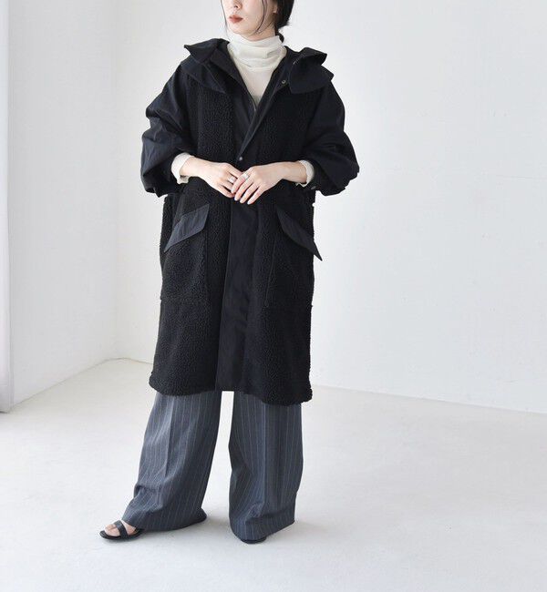 quaranciel「quaranciel: ポリエステル フェイク ファー ボア フーデッド コート」|ミリタリー・モッズコート|