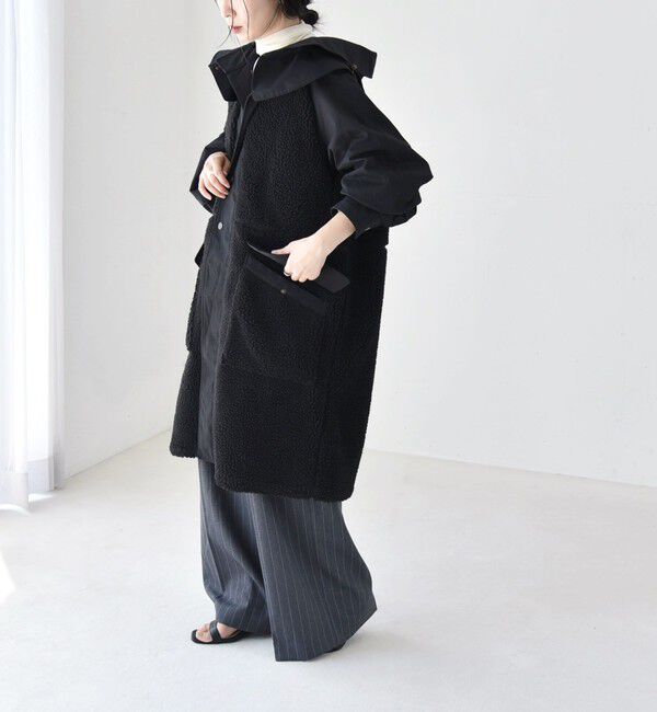 quaranciel「quaranciel: ポリエステル フェイク ファー ボア フーデッド コート」|ミリタリー・モッズコート|