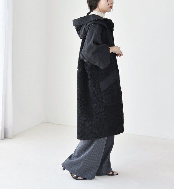 quaranciel「quaranciel: ポリエステル フェイク ファー ボア フーデッド コート」|ミリタリー・モッズコート|