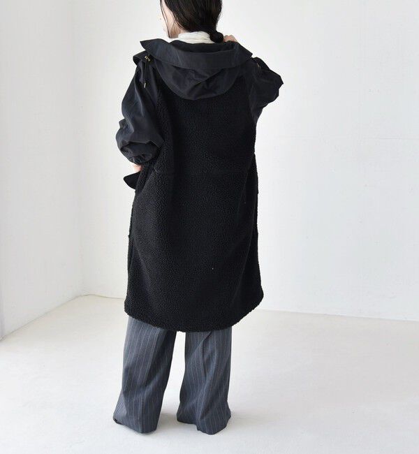 quaranciel「quaranciel: ポリエステル フェイク ファー ボア フーデッド コート」|ミリタリー・モッズコート|