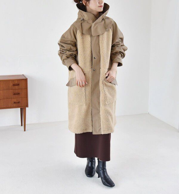 quaranciel「quaranciel: ポリエステル フェイク ファー ボア フーデッド コート」|ミリタリー・モッズコート|