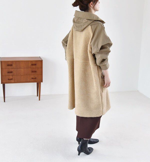 quaranciel「quaranciel: ポリエステル フェイク ファー ボア フーデッド コート」|ミリタリー・モッズコート|